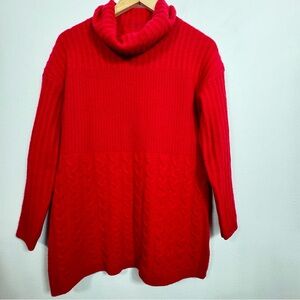 Kier+J 100% Cashmere Cableknit Red Turtle Mock Neck Sweater SZ Medium